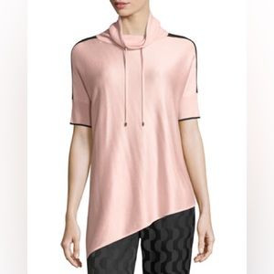 St John Birdseye Knit Funnel Neck Asymmetrical Sweater Size XS